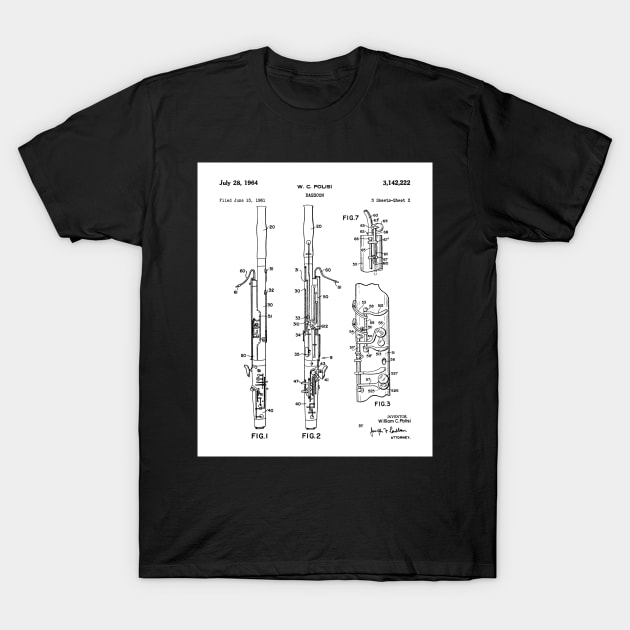 Bassoon Patent - Musician Classical Music Art - White T-Shirt by patentpress